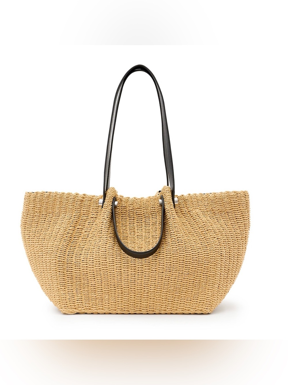 All Saints Allington Paper Natural Woven Tote Black Leather Handles - LIKE NEW!